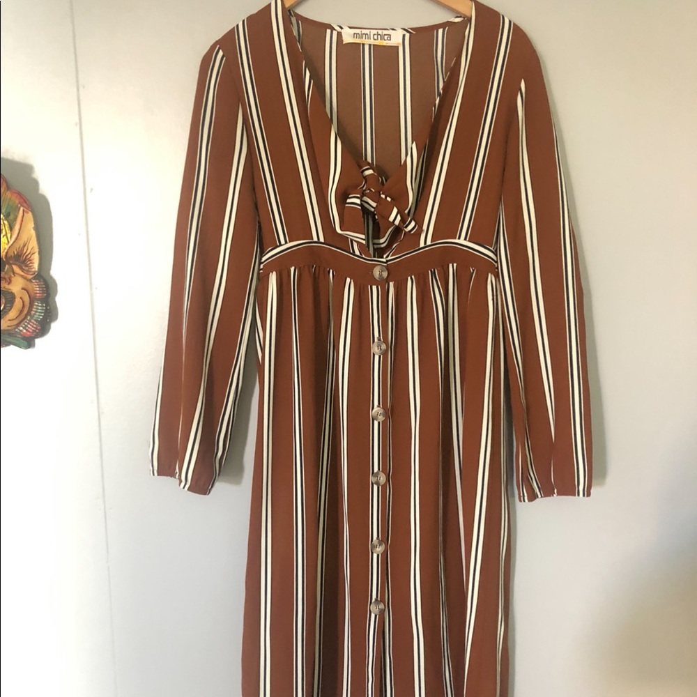 Terra-cotta color / cream / black striped dress